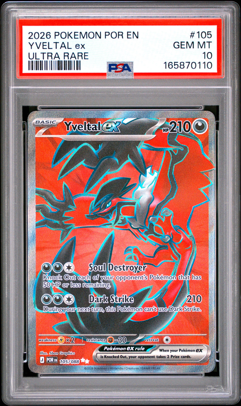 Yveltal ex POR 105/088 PSA 10, front of the slab