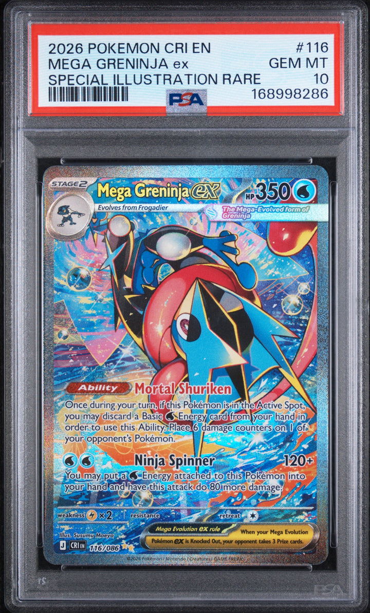 2026 Pokemon Chaos Rising Mega Greninja ex #116 Special Illustration Rare PSA 10 GEM MT, front of the slab