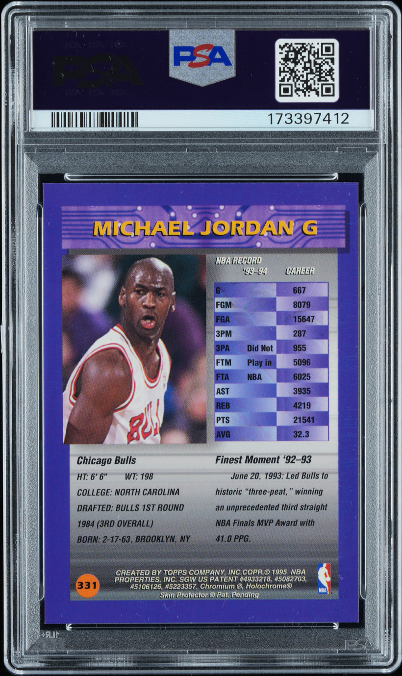 1994 Topps Finest Michael Jordan #331 Refractor with Coating PSA 9 MINT, back of the slab