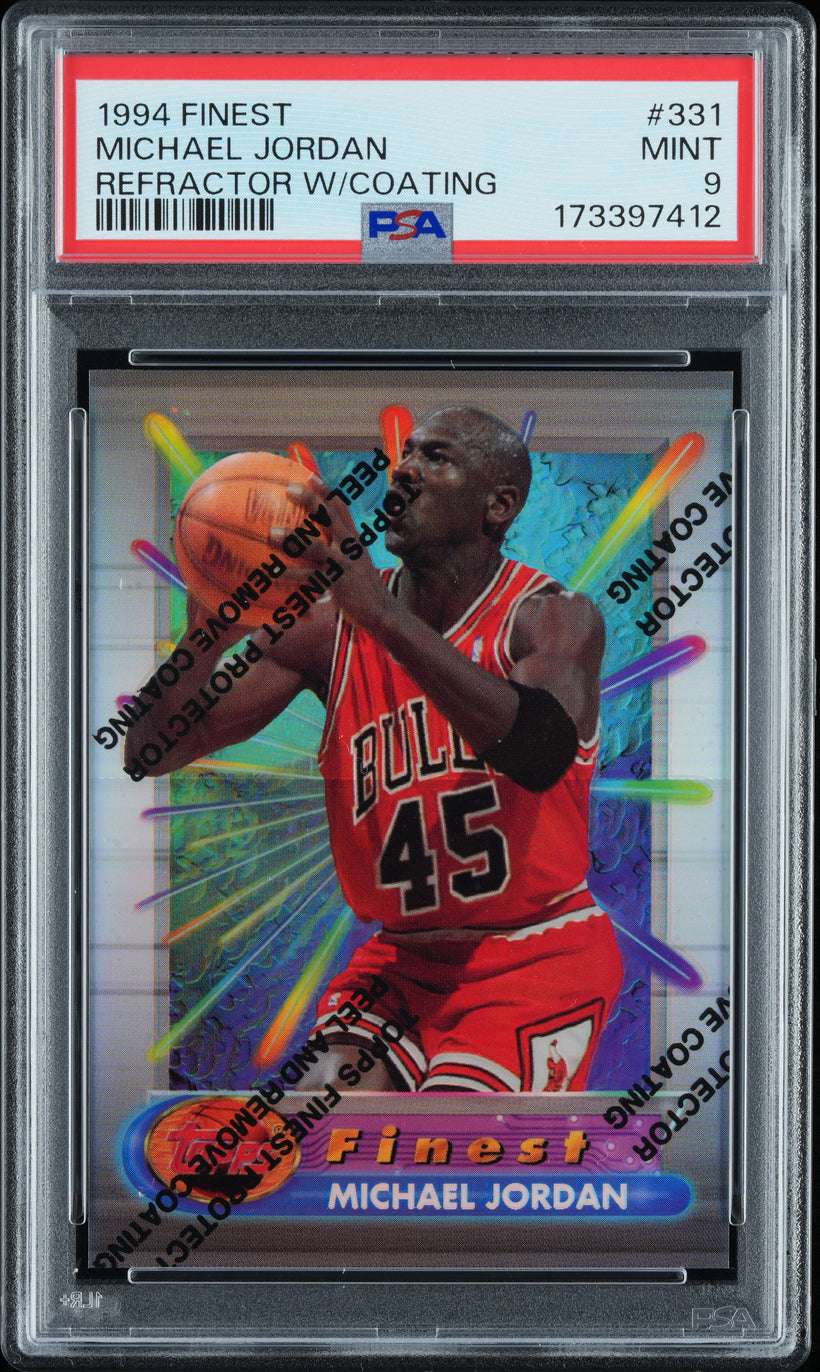 1994 Topps Finest Michael Jordan #331 Refractor with Coating PSA 9 MINT, front of the slab