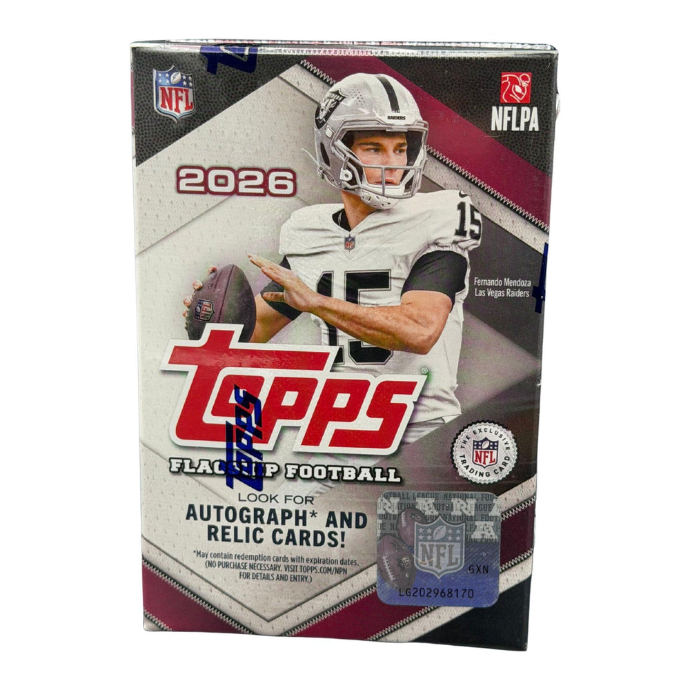 2026 Topps Flagship Football Blaster Box, front of one box from this sealed case of 40