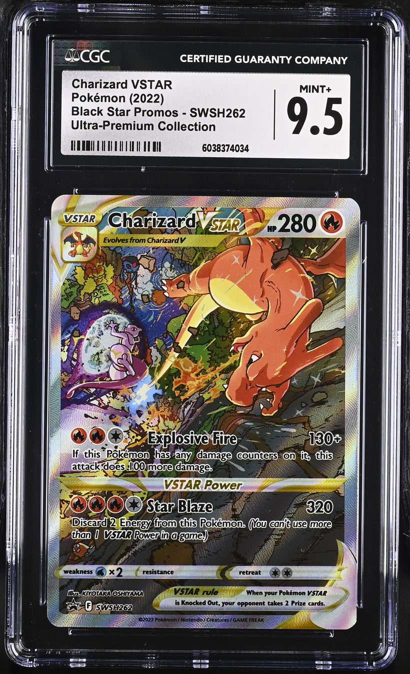2022 Pokemon SWSH Black Star Promo Charizard VSTAR #SWSH262 Ultra Premium Full Art CGC 9.5, front of the slab
