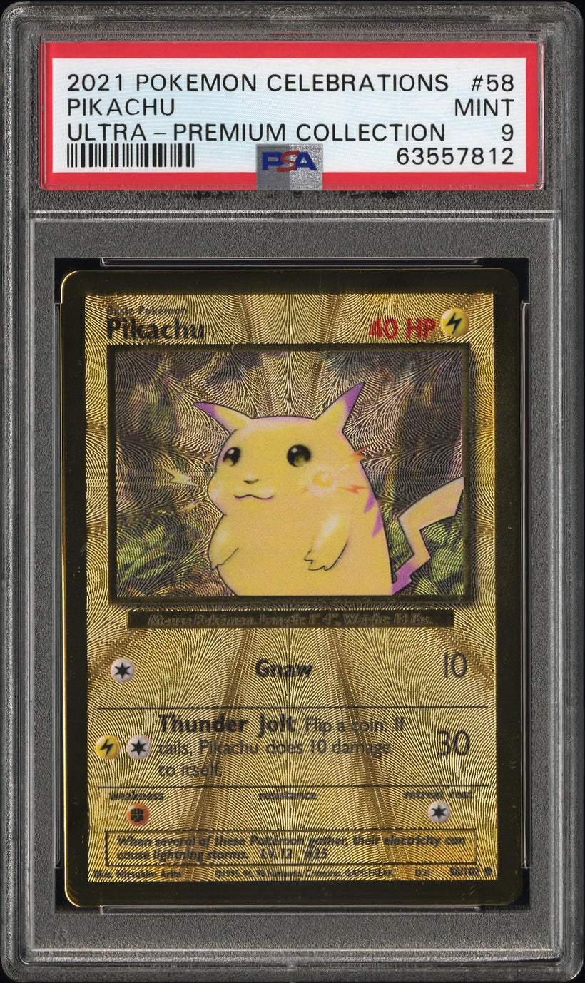 2021 Pokemon Celebrations Pikachu #58/102 Ultra-Premium Collection Promo PSA 9 MINT, front of the slab