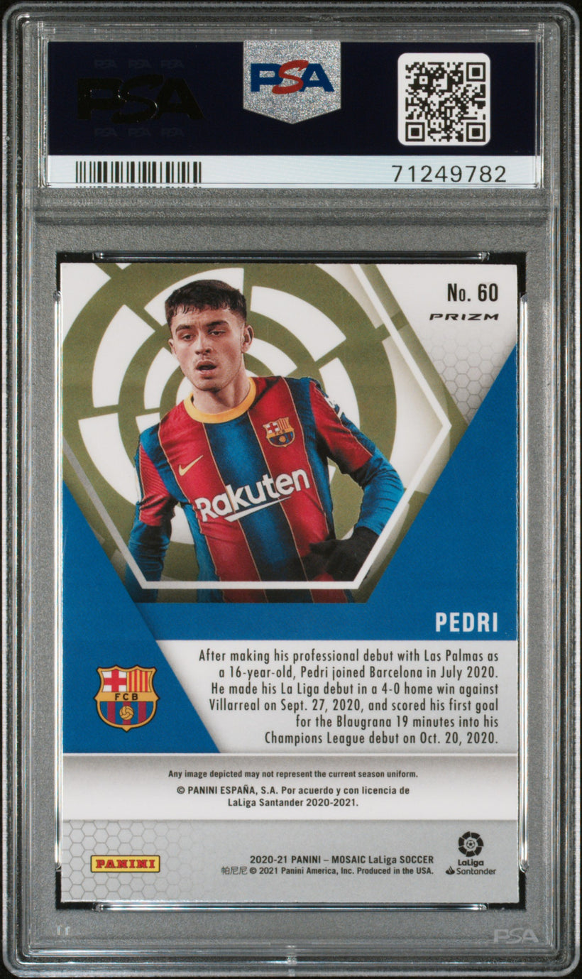 2020-21 Panini Mosaic La Liga Pedri RC Mosaic Red Rookie #60 PSA 10, back of the slab