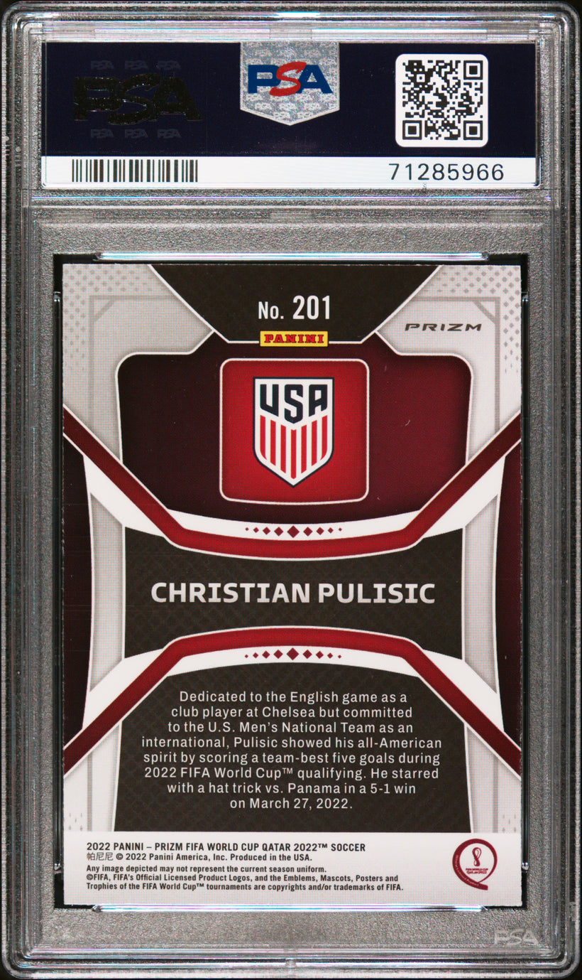 2022 Prizm WC Qatar Christian Pulisic Silver PSA 10, back of the slab