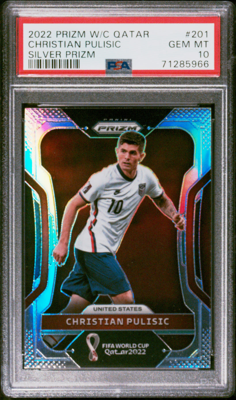 2022 Prizm WC Qatar Christian Pulisic Silver PSA 10, front of the slab