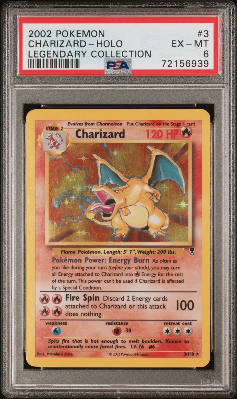 2002 Pokemon Legendary Collection Charizard #3/110 Holo PSA 6 EX-MT, front of the slab