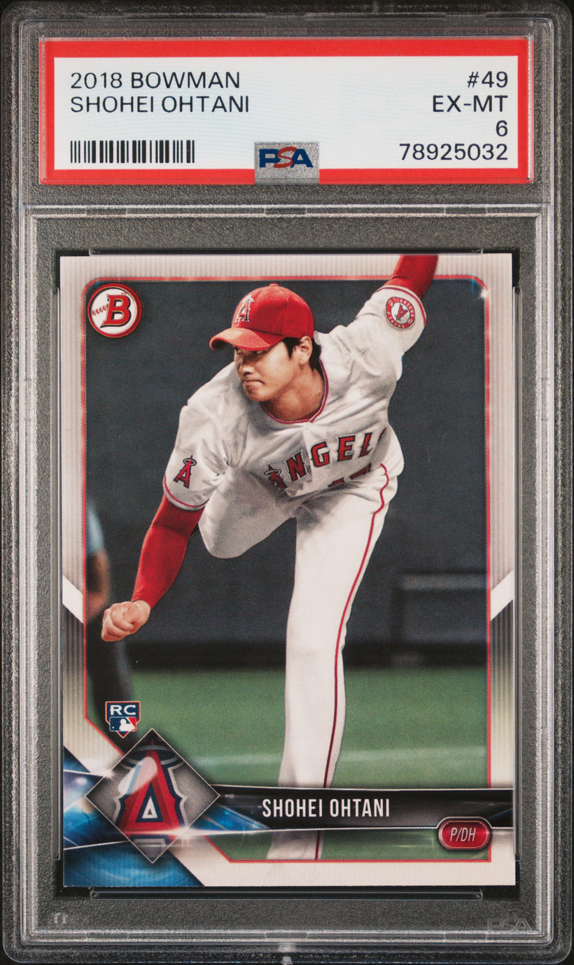 2018 Bowman Shohei Ohtani #49 Rookie PSA 6 EX-MT, front of the slab