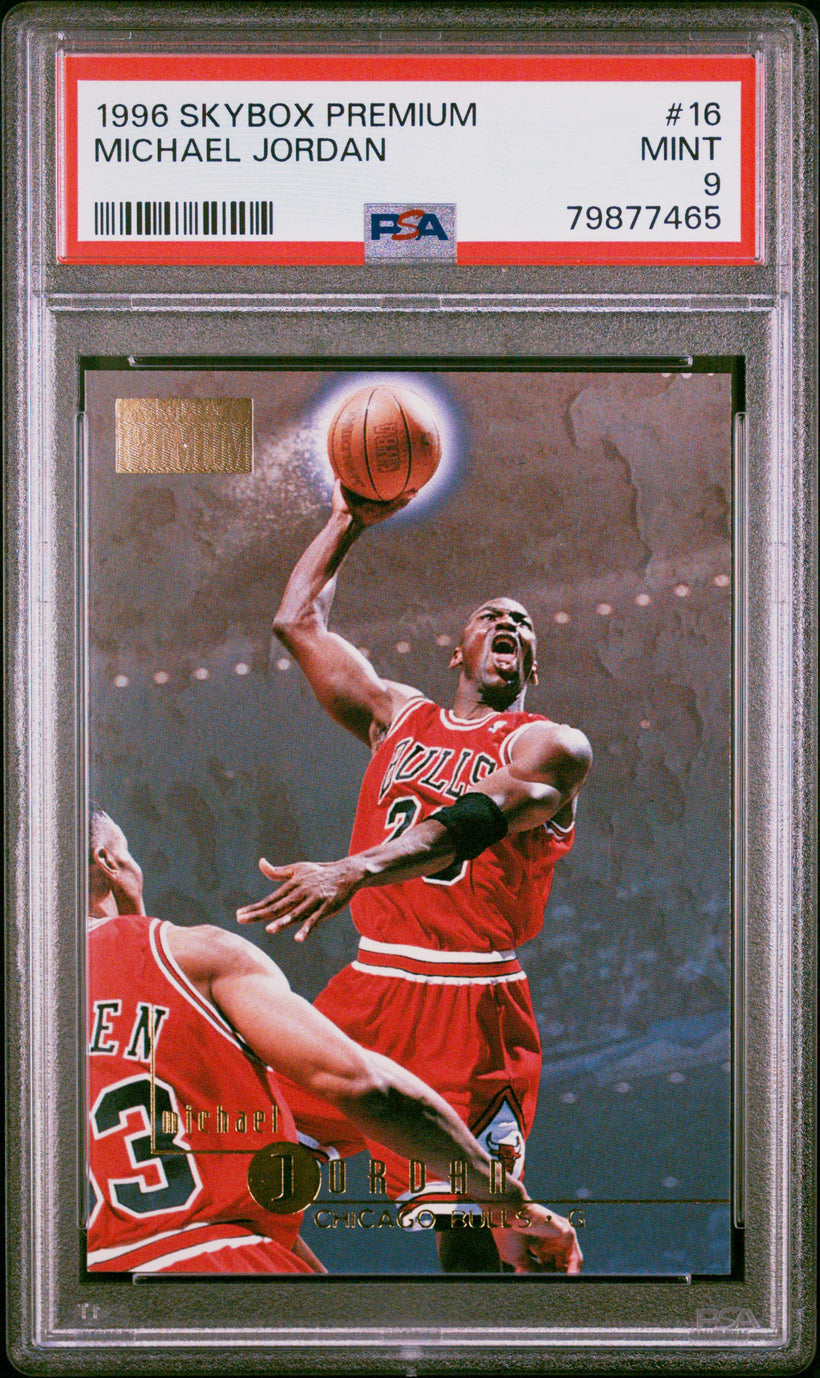 1996 SkyBox Premium Michael Jordan #16 PSA 9 MINT, front of the slab