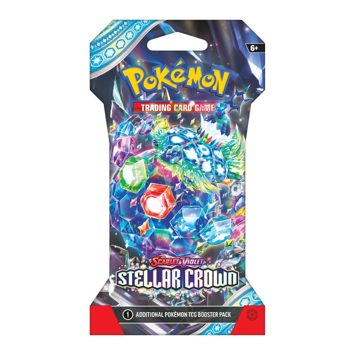 Pokemon Scarlet and Violet: Stellar Crown, one sleeved booster pack from this sealed case of 144, Terapagos art shown