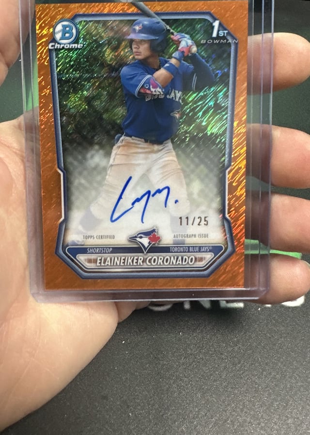 Elaineiker Coronado 1st Bowman Chrome orange autograph 11 of 25 pulled live at Break Boss