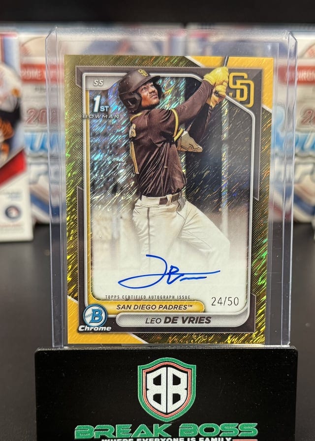 Leo De Vries Bowman Chrome autograph pulled live at Break Boss