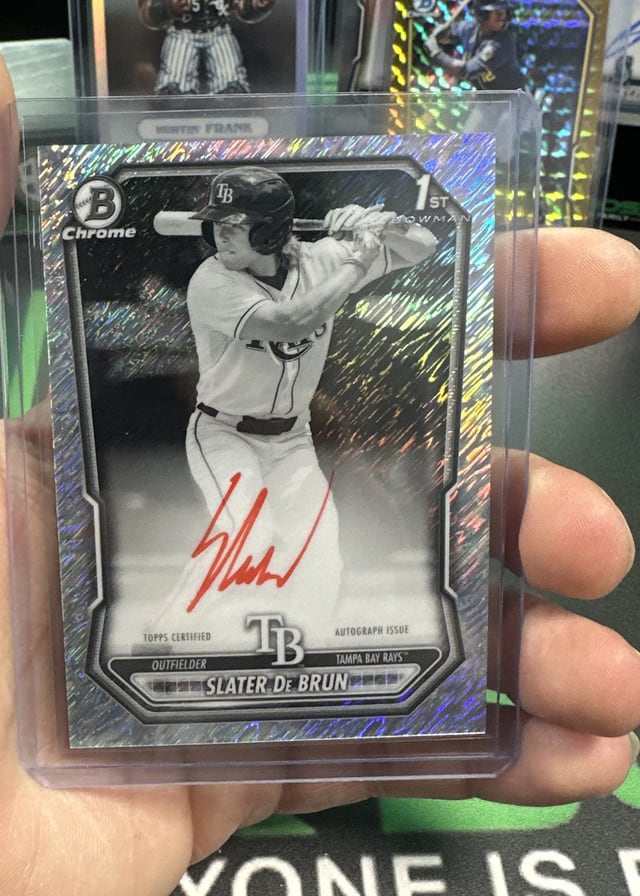 Slater de Brun 1st Bowman Chrome red ink autograph pulled live at Break Boss