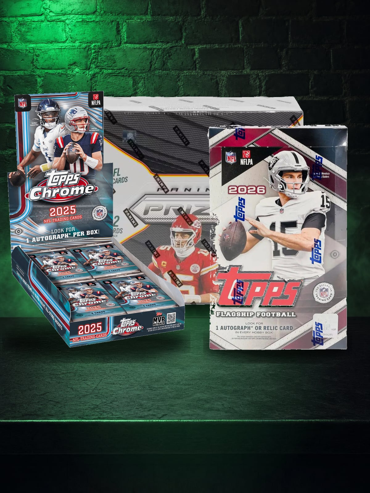 Football sealed boxes: Topps Flagship, Topps Chrome, Panini Prizm
